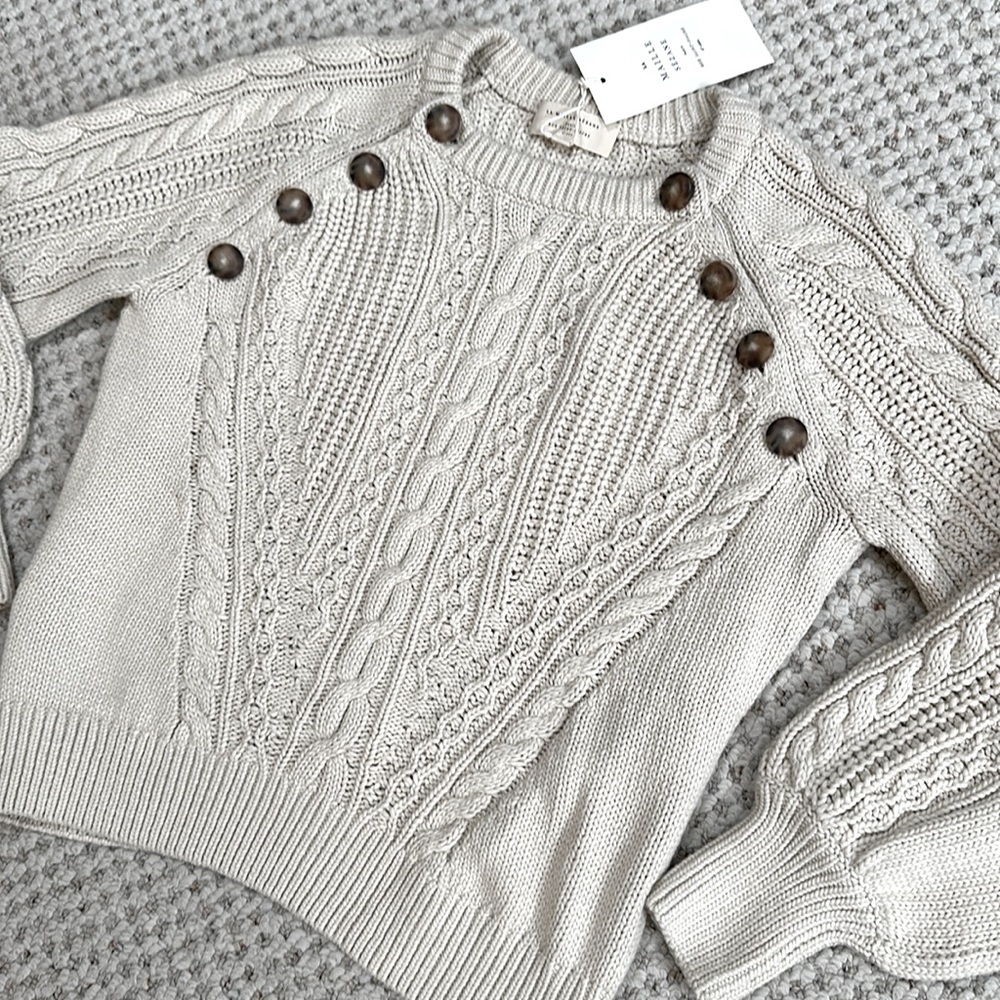 NWT Sézane Ethan Pull Cable Knit Jumper -“Ficelle” - Size Small